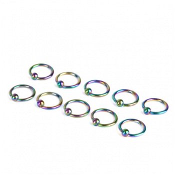 Regenboog chirurgisch stalen piercing ringetjes 1,2 x 12 mm. - 1