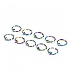 Regenboog chirurgisch stalen piercing ringetjes 1,2 x 12 mm.