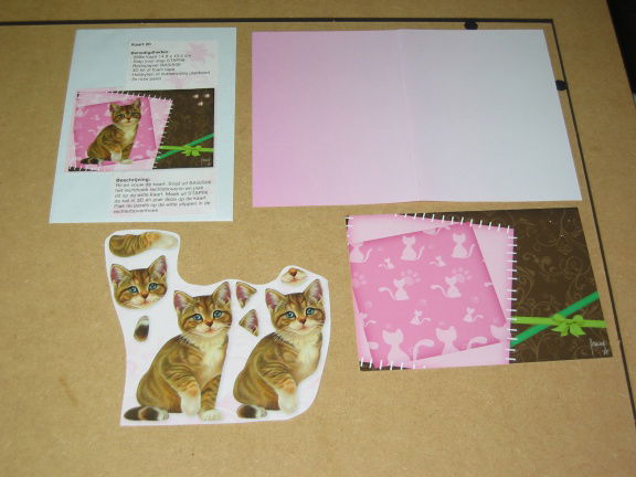 3D SET voor WENSKAART --- KATTEN --- nr. 20 --- POES ZIT met het POOTJE OMHOOG - nr. 1