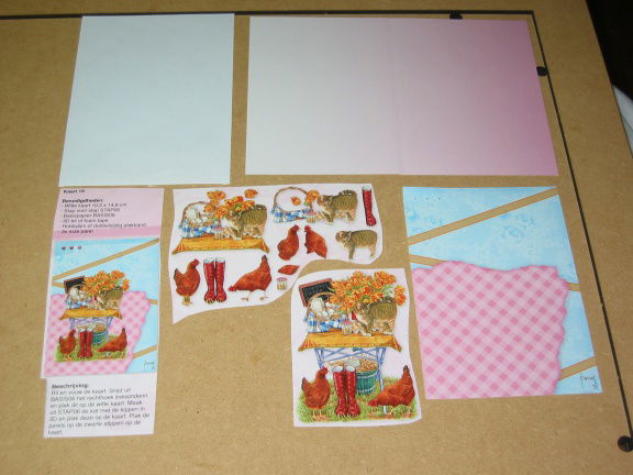 3D SET voor WENSKAART --- KATTEN --- nr. 19 --- POES met de KIPPEN - nr. 1