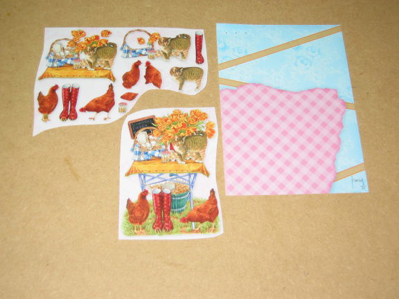 3D SET voor WENSKAART --- KATTEN --- nr. 19 --- POES met de KIPPEN - Afbeelding 2
