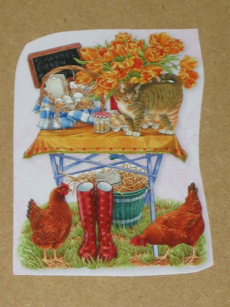 3D SET voor WENSKAART --- KATTEN --- nr. 19 --- POES met de KIPPEN - Afbeelding 3