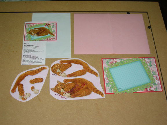 3D SET voor WENSKAART --- KATTEN --- nr. 16 --- POES SPEELT met een LINTJE - nr. 1