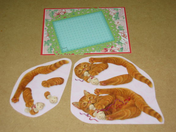 3D SET voor WENSKAART --- KATTEN --- nr. 16 --- POES SPEELT met een LINTJE - Afbeelding 2