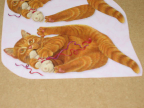 3D SET voor WENSKAART --- KATTEN --- nr. 16 --- POES SPEELT met een LINTJE - Afbeelding 3