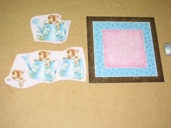 3D SET voor WENSKAART --- KATTEN --- nr. 9 --- POES ZIT in DE GIETER - Afbeelding 2