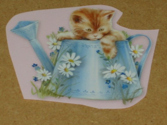 3D SET voor WENSKAART --- KATTEN --- nr. 9 --- POES ZIT in DE GIETER - Afbeelding 3