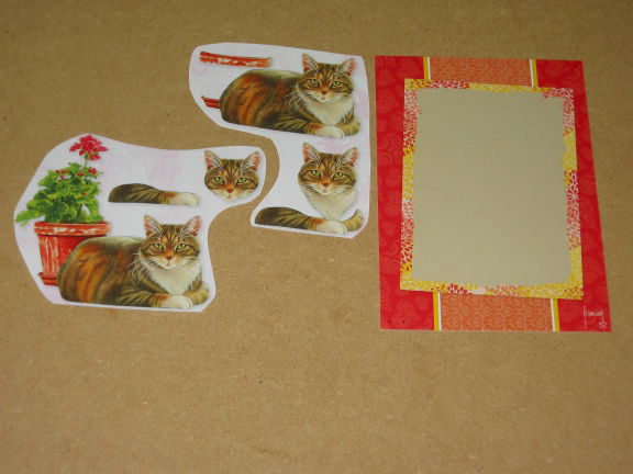 3D SET voor WENSKAART --- KATTEN --- nr. 7 --- POES LIGT VOOR de PLANT - Afbeelding 2