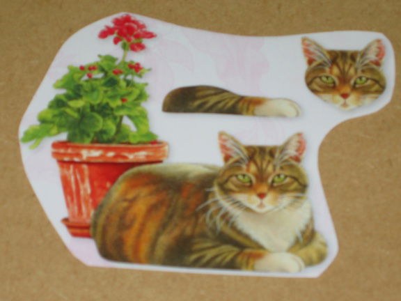 3D SET voor WENSKAART --- KATTEN --- nr. 7 --- POES LIGT VOOR de PLANT - Afbeelding 3