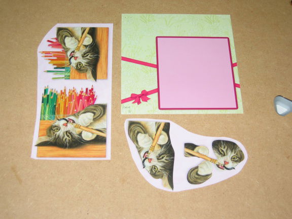3D SET voor WENSKAART --- KATTEN --- nr. 6 --- POES KNABBELT op een POTLOOD - Afbeelding 2