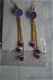 lange oorbellen goud met paarse bloemetjes en kralen oorhangers hippiemarkt - 1 - Thumbnail