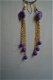 lange oorbellen goud met paarse bloemetjes en kralen oorhangers hippiemarkt - 2 - Thumbnail