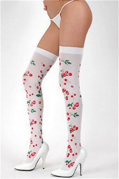 Zelfophoudende Lolita kousen met Cherry print W6282 - 1