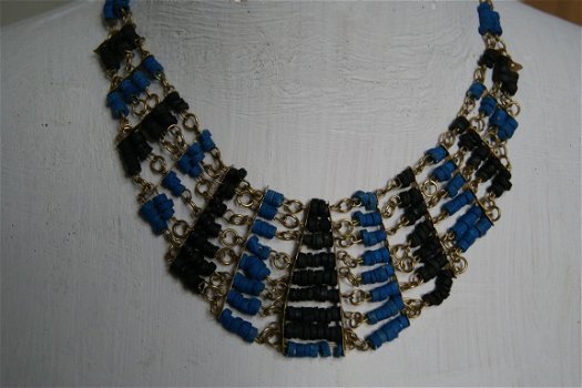 india ketting waterval collier origineel hippie ketting zwart nachtblauw en messing hippiemarkt - 1