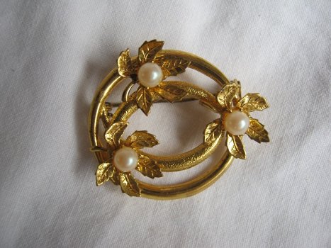 antieke broche goud met parels heel mooi handwerk - 1