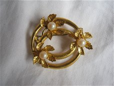 antieke broche goud met parels heel mooi handwerk