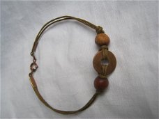 armband originele hippiearmband bruin met roog koper en houten kralen