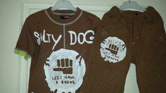Salty Dog zomer set bruine broek en shirt maat 104/110 - 3