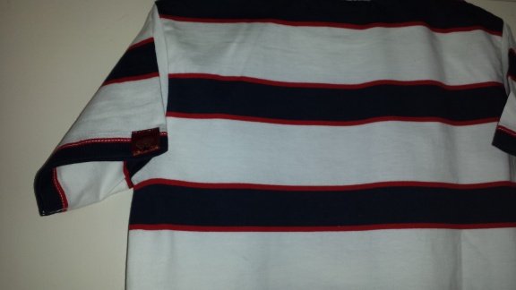Pointer blauw wit rood gestreept shirt met applicatie 110/116 nieuw - 4