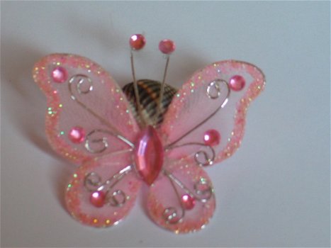 fabric butterfly with strass pink 1 - 1