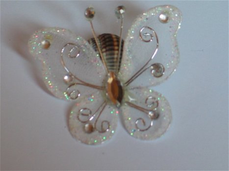 fabric butterfly with strass white - 1