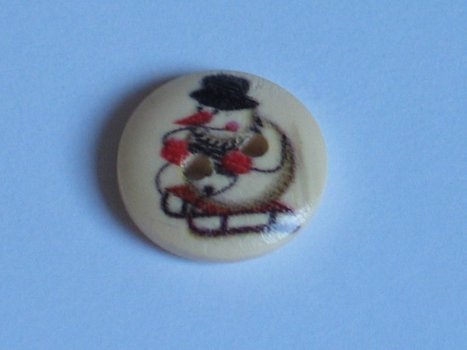 wood button cream snowman - 1