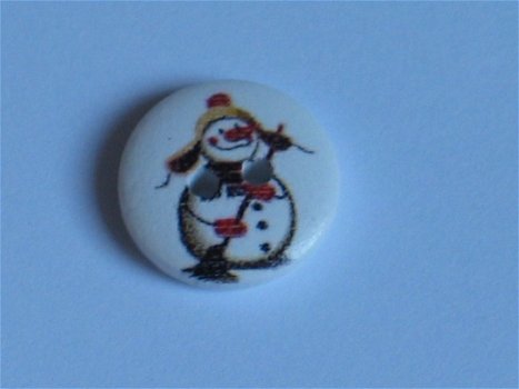 wood button white snowman - 1