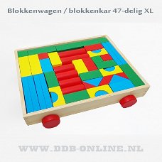 Blokkenwagen - blokkenkar hout bouw blokken 47 delig XL