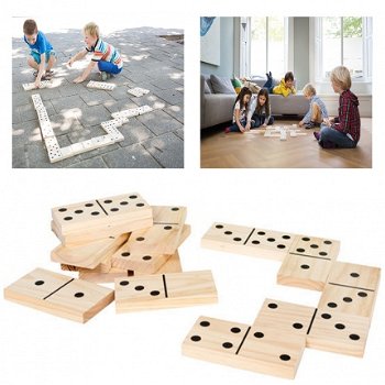 Domino set hout 28stk 18x7x3cm per dominosteen XXL - 1