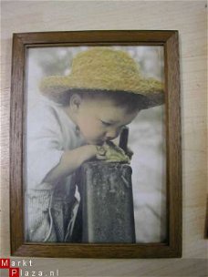 3 nostalgische kinderfoto in houten lijsten 15 x20 cm