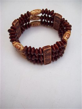 afrika armband rekbaar meer-rijen kralen duurzaam naturel puur natuur hout etnisch - 1