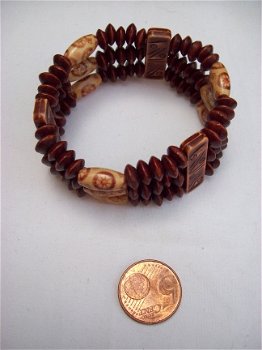 afrika armband rekbaar meer-rijen kralen duurzaam naturel puur natuur hout etnisch - 2