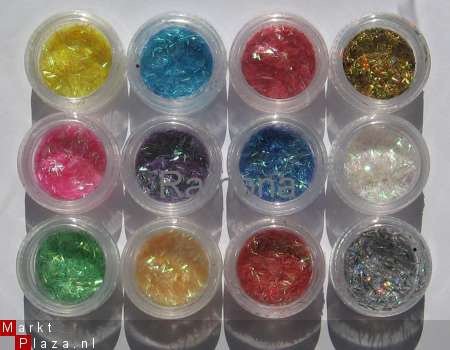 12 potjes Sliced Glitter Acryl / Gel nail art confettie - 1