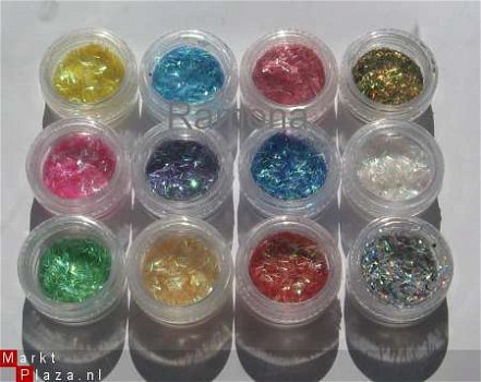 12 potjes Sliced Glitter Acryl / Gel nail art confettie - 1
