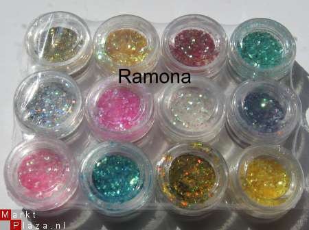 12 potjes Middel Glitter Acryl / Gel nail art - 1