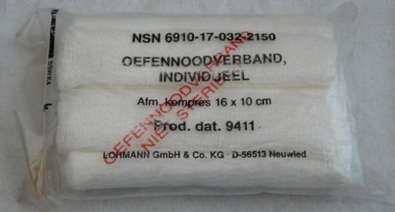 Verband Pakje, Nood, Oefen, 16x10cm, Koninklijke Landmacht, 1994.(Nr.1) - 1