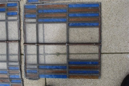 Resten oude glas in lood ramen om opnieuw te maken 35x35 5x 62x34 18x34 2x 70x34 kleuren blauw geel - 2
