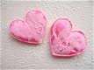Satijn met wit kant hart ~ 4,5 cm ~ Roze - 1 - Thumbnail