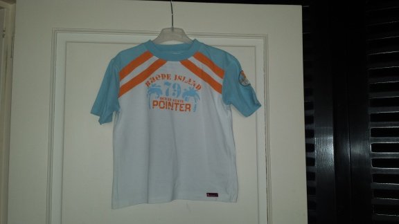 Pointer wit licht blauw oranje zomershirt maat 110/116 - 1