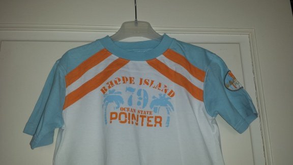 Pointer wit licht blauw oranje zomershirt maat 110/116 - 2