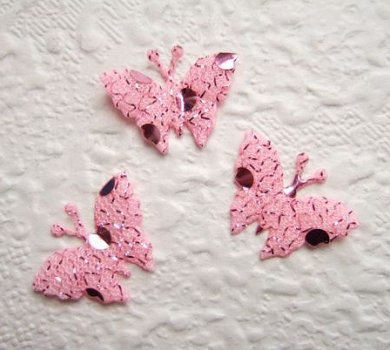Klein vlindertje met lovertjes ~ 2 cm ~ Roze - 1