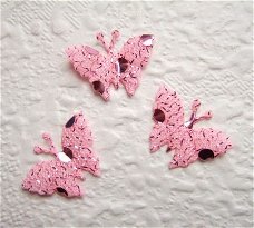 Klein vlindertje met lovertjes ~ 2 cm ~ Roze