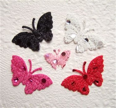 Klein vlindertje met lovertjes ~ 2 cm ~ Roze - 2