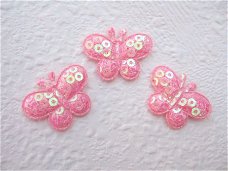 Laatste!!!   Klein vlindertje met lovertjes ~ 2,5 cm ~ Roze