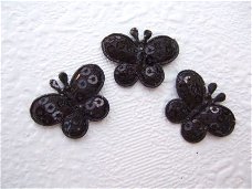 Klein vlindertje met lovertjes ~ 2,5 cm ~ Zwart