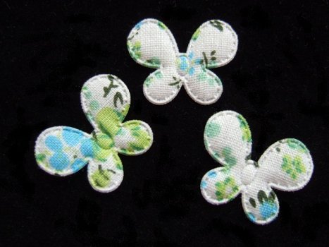Klein wit vlindertje met bloemen ~ 2,5 cm ~ Groen / blauw - 1