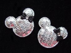 Lovertjes Minnie Mouse met strikje ~ 3,5 cm ~ Zilver