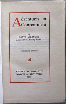 Adventures in Contentment 1926 David Grayson - 2