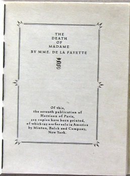 The Death of Madame 1931 Mme De La Fayette Oplage van 325 ex - 4