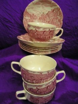 Johnson Bros -ENGLAND Old Britain Castles.servies-delen in rood en blauw - 2